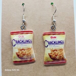 Handcrafted Cracklings Snack Bag Dangle Drop Earrings Women's‎ NWOT Chic Fun